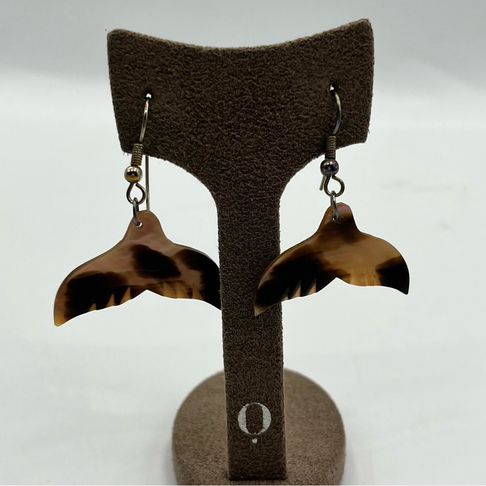 Tortoise Shell mother of pearl  Whale Tail Earrings